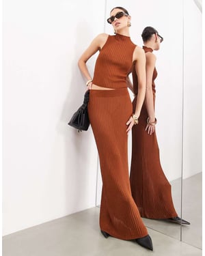 ASOS EDITION fine knit sheer maxi skirt co-ord in rust-Brown