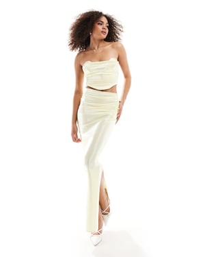 ASOS DESIGN co-ord ruched side satin twill maxi skirt in lemon-Yellow