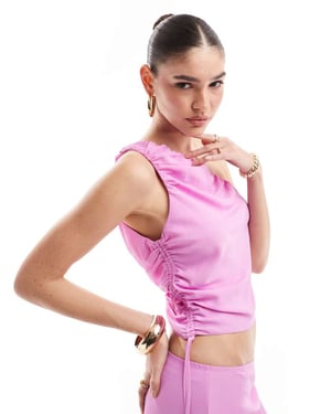 ASOS DESIGN ruched one shoulder detail co-ord top in lilac-Purple
