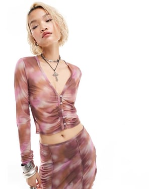ONLY mesh cardigan co-ord in tie dye print-Multi