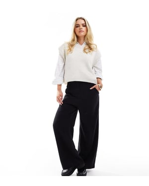 ASOS DESIGN Petite tailored high waist seam wide leg detail linen trousers in black
