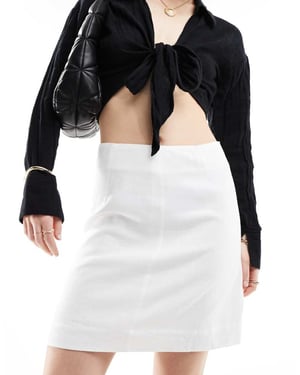 Selected Femme linen touch skirt in white