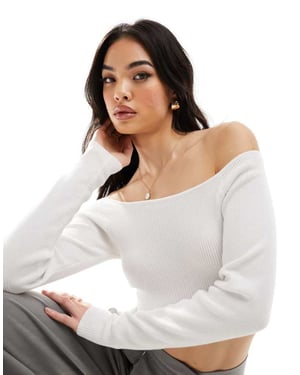 ASOS DESIGN knitted off shoulder bardot top in white