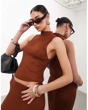 ASOS EDITION fine knit sheer sleeveless top co-ord in rust-Brown