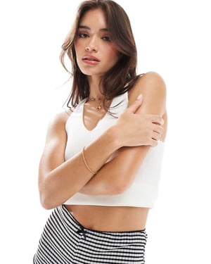 JDY knitted halter neck top in white