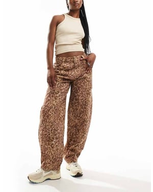 Reclaimed Vintage leopard print barrel leg trouser-Brown