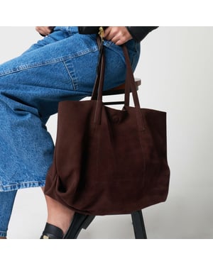 Barneys Originals Real Suede Tote Bag in Ruby Chocolate