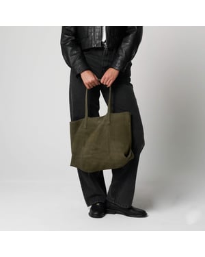 Barneys Originals Real Suede Tote Bag in Khaki Green