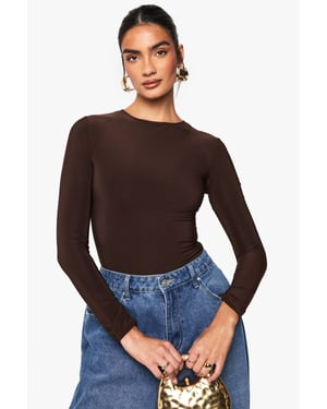 Double Layer Slinky Long Sleeve Crew Neck Bodysuit