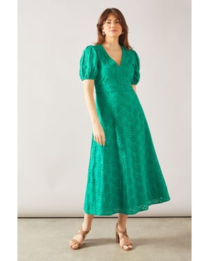 Floral Broderie Fit & Flare Midi Dress