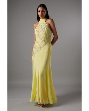 Embellished Maxi Dress With Godet Pleats