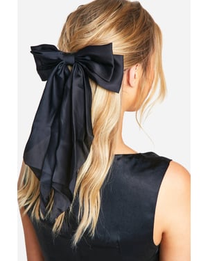 Black Large Satin Bow Hair Clip