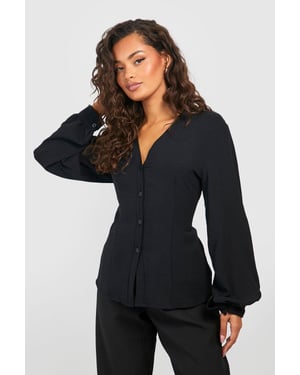 Hammered Volume Sleeve Fitted Blouse