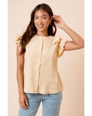 Petite Lace Trim Button Up Top
