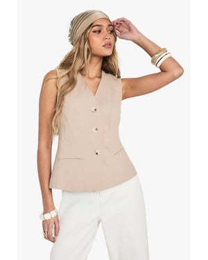 Tailored Linen Look Button Waistcoat
