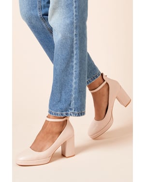 Vanessa Faux Leather Platform Ankle Strap High Block Heel Court Shoes