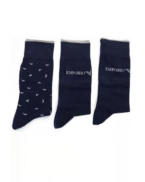Emporio Armani Mens Navy 3 Pack Socks