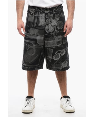 Högmidjade XRAY-jeanshorts i grått med jacquardmönster