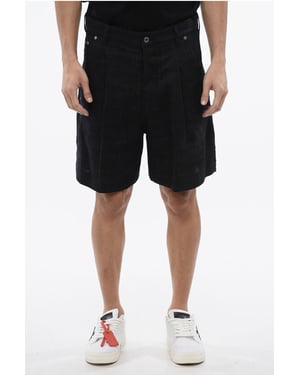 Embroidered 90SLOGO Linen Shorts in Blue