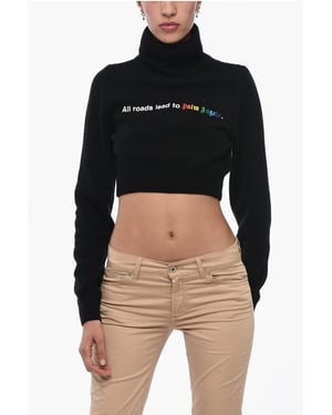 Embroidered Cropped ALL ROADS Turtle Neck Sweater