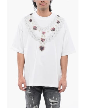 Vit t-shirt med oversize-passform och halsbandstryck