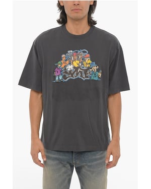 SÄSONGSGRÅ T-shirt med rund hals och graffititryck