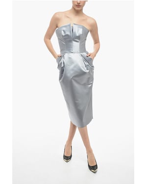 MM1 Satin Pencil Dress med Drapering i Silver