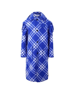 Burberry Blårutig Ullkappa Parkasjacka