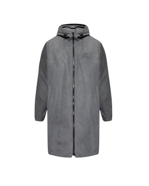 Burberry logo bedrukte grijze jas met capuchon en rits