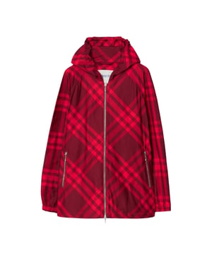 Burberry Rutig Nylonjacka med Huva Röd Rutig Jacka