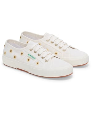 Superga Embroidery Linen Sunflower Linnen Dames Sneakers In Het Wit