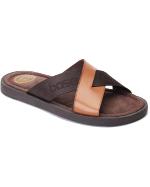 Base London Webb Leren Heren Sandalen In Verbrande Bruine Kleur