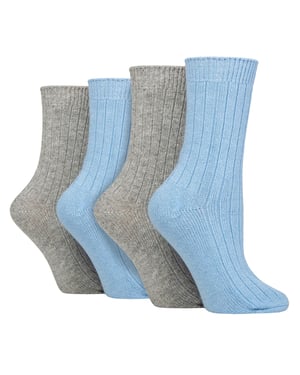 4 Pack Ladies Cashmere Boot Socks | Breathable Cozy Ribbed Wool Bed Socks