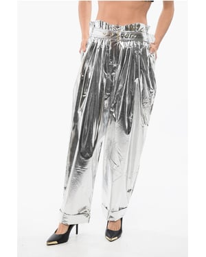 Plisserade högmidjade baggy-fit byxor i metallic-effekt i silver