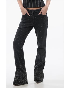 Låg midja BLING utsvängda jeans med heltäckande strass 2 i svart