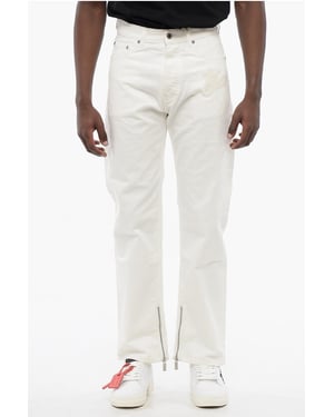 Stretchiga denimjeans med dragkedja i ankeln, 20 cm, i vitt