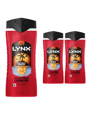 Lynx Men Sunset Fresh 3 in 1 Body Wash with Long Lasting Fragrance 500ml, 3 Pack