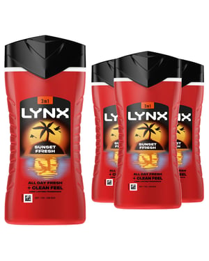 Lynx Men Sunset Fresh 3 in 1 Body Wash with Long Lasting Fragrance 225ml, 3 Pack