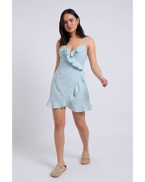 Blue Cami Woven Frill Tea Dress With Lining