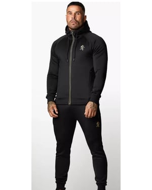 Gym King Mens Black Gold Poly Reflective Tracksuit