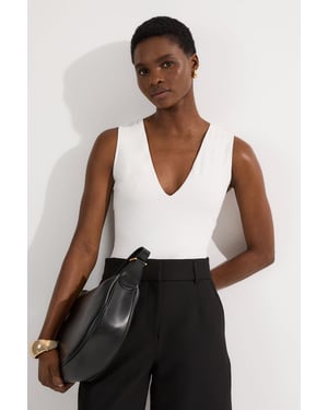 Stretch Cotton Plunge Neck Jersey Bodysuit