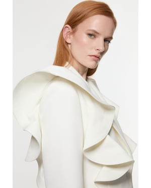 Drama Ruffle Tailored Single Breasted Cropped Blazer