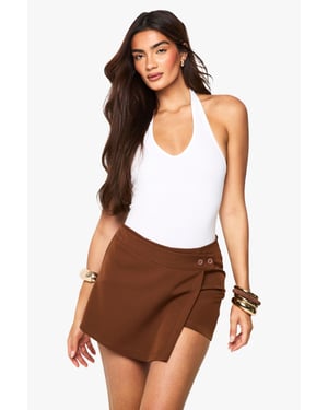 Woven Button Wrap Skort