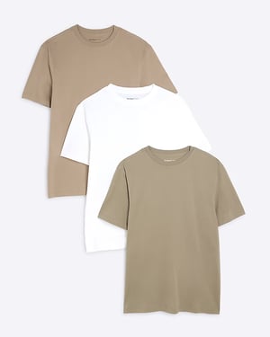 River Island Mens T-Shirt 3 Pack Mixed Colours Slim Fit