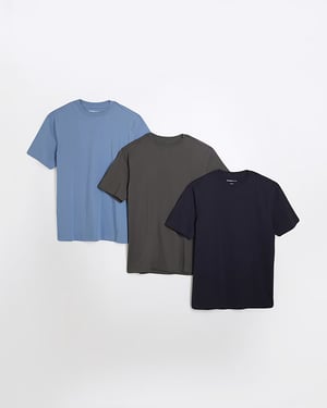 River Island Mens T-Shirt 3 Pack Mixed Colours Slim Fit