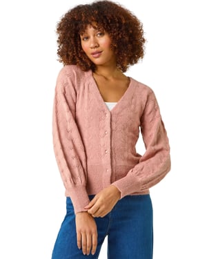 Pointelle Detail Knit Cardigan