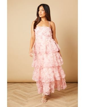 Petite Floral Textured Strappy Midaxi Dress