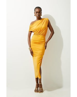 Jersey Crepe Asymmetric Neckline Maxi Dress