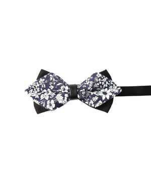 Navy White Floral Bow Tie