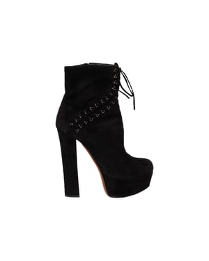 Black Suede Lace-up Corset Booties- '20s